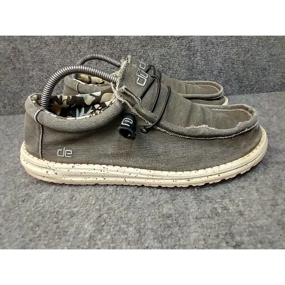 Hey Dude Wally Stretch Mens Shoes Size‎ 10 Black Gray Canvas Loafers 110384900